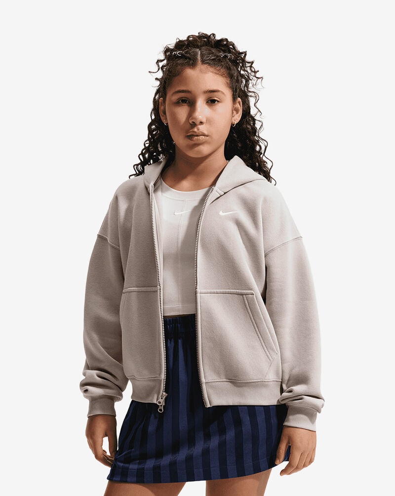 Nike Big Kids' NSW Studio Fleece Oversized Full-Zip Hoodie IM4904-211 Beige 1