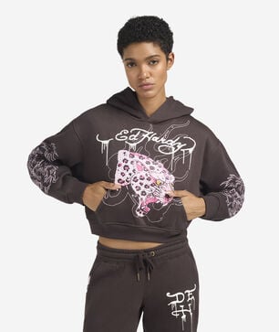 Rhinestone Leopard Pullover Fleece Hoodie