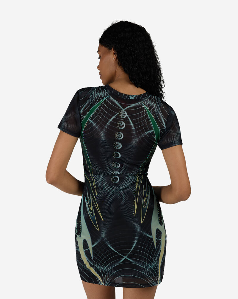 Smoke Rise Printed Mesh Bodycon Dress RKD26S423SN-BLACK Black 2