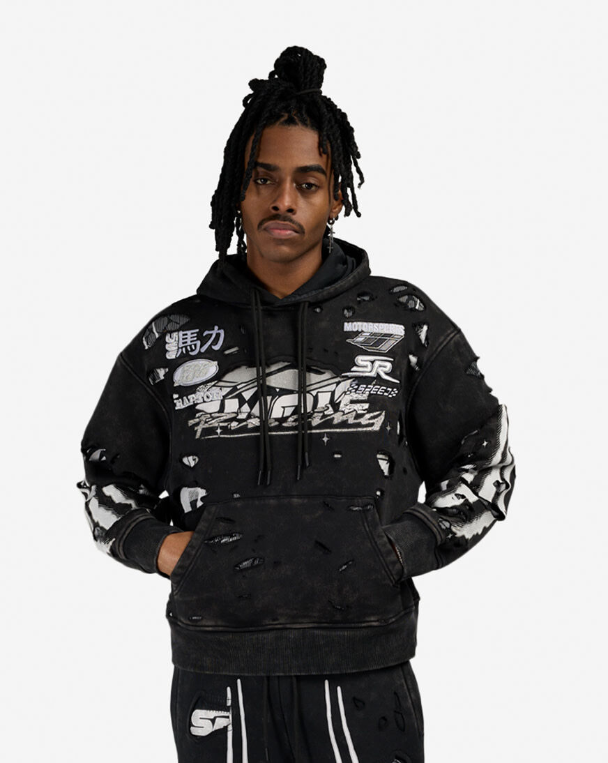 Shop Smoke Rise Racing Double Layer Hoodie FO26S428SN-BLK black