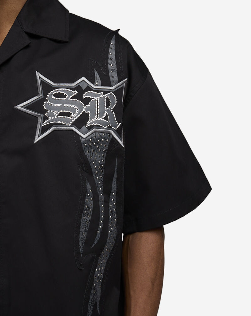 Smoke Rise Oversized Cropped Eagle Print Woven Top WH25292SN-BLK Black 3