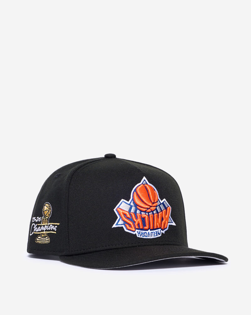 New Era 9Fifty New York Knicks Upside Down Script A-Frame Snapback Hat 71099386 Black 1