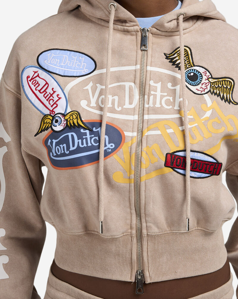 Von Dutch Sticker Mashup Full-Zip Hoodie  7VND2A5369 Beige 3