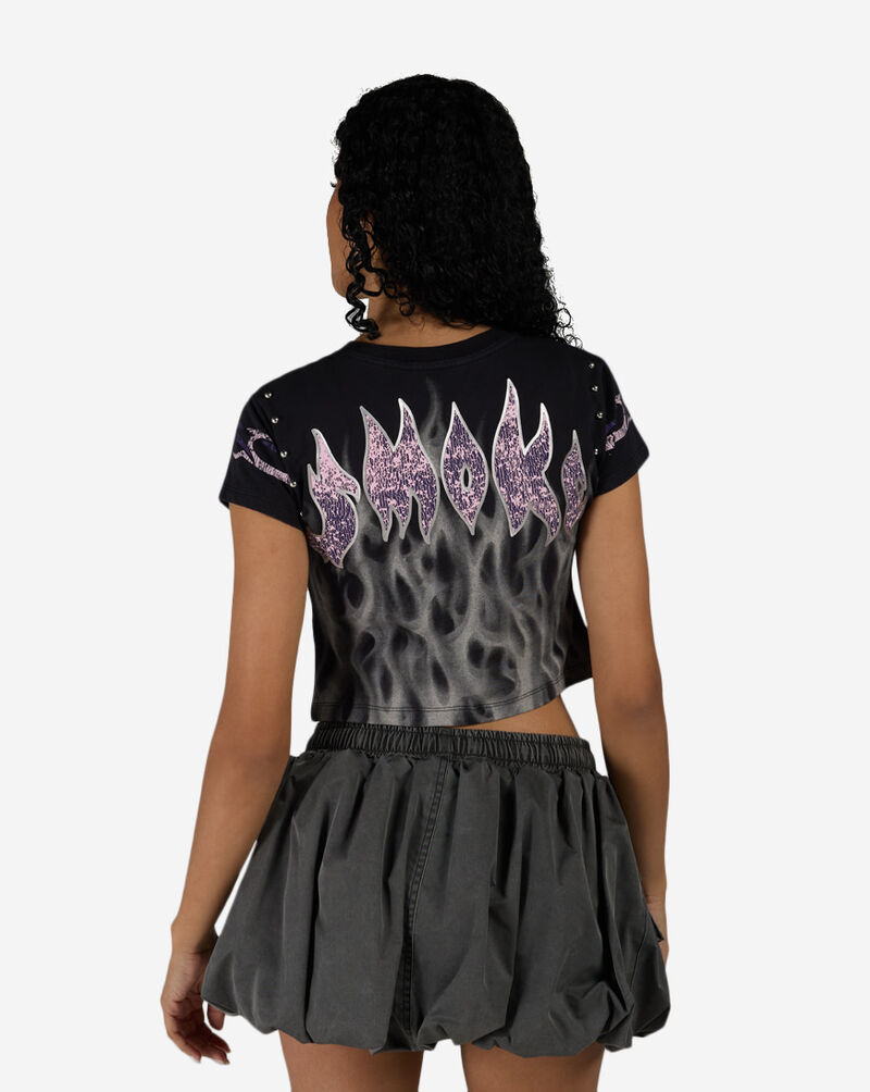 Smoke Rise Rib Knit Flame Rhinestone Tee RKT26S417SN-BLACK Black 2