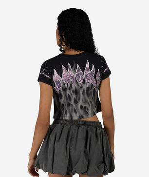 Rib Knit Flame Rhinestone Tee