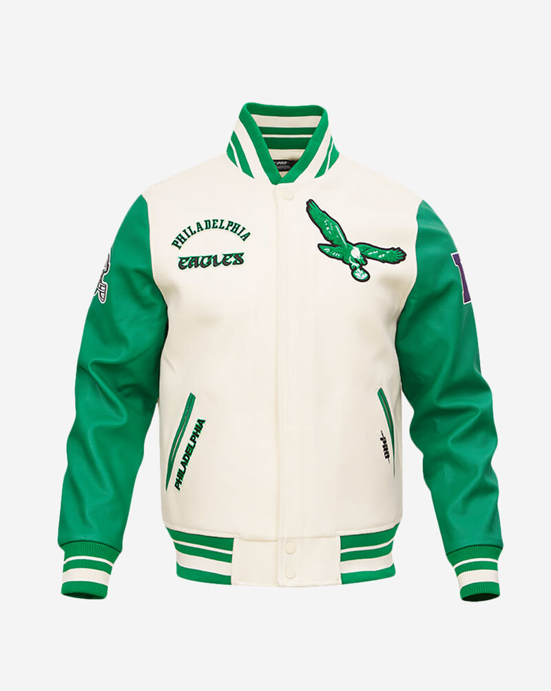 PRO STANDARD Philadelphia Eagles Retro Classic Rib Wool Varsity Jacket FPE643528-EKG cream 1