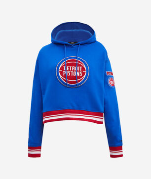 Detroit Pistons Retro Classic Rib Fleece Cropped Pullover Hoodie