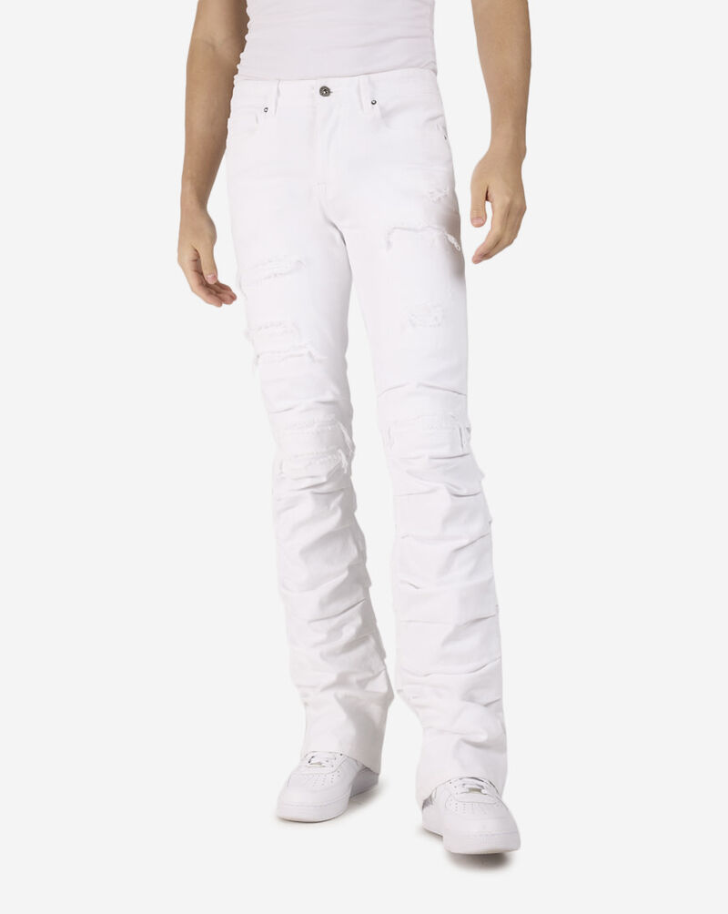Smoke Rise Stacked Fashion Colored Jeans JP24119SN-WHT White 1