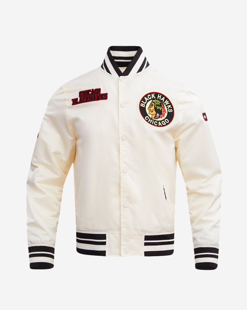 PRO STANDARD Chicago Blackhawks Retro Classic Rib Satin Jacket HCB667541-EBK cream 1