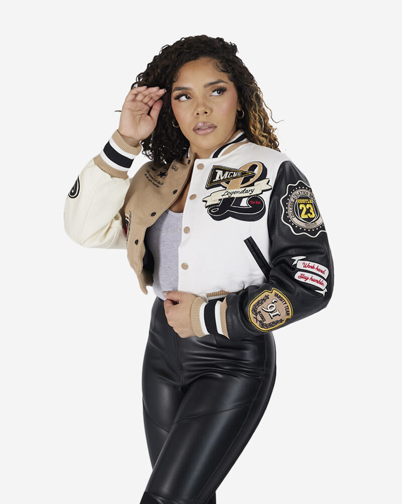 Shop Smoke Rise Fearless Varsity Jacket AJ23901SNSAN beige SNIPES USA