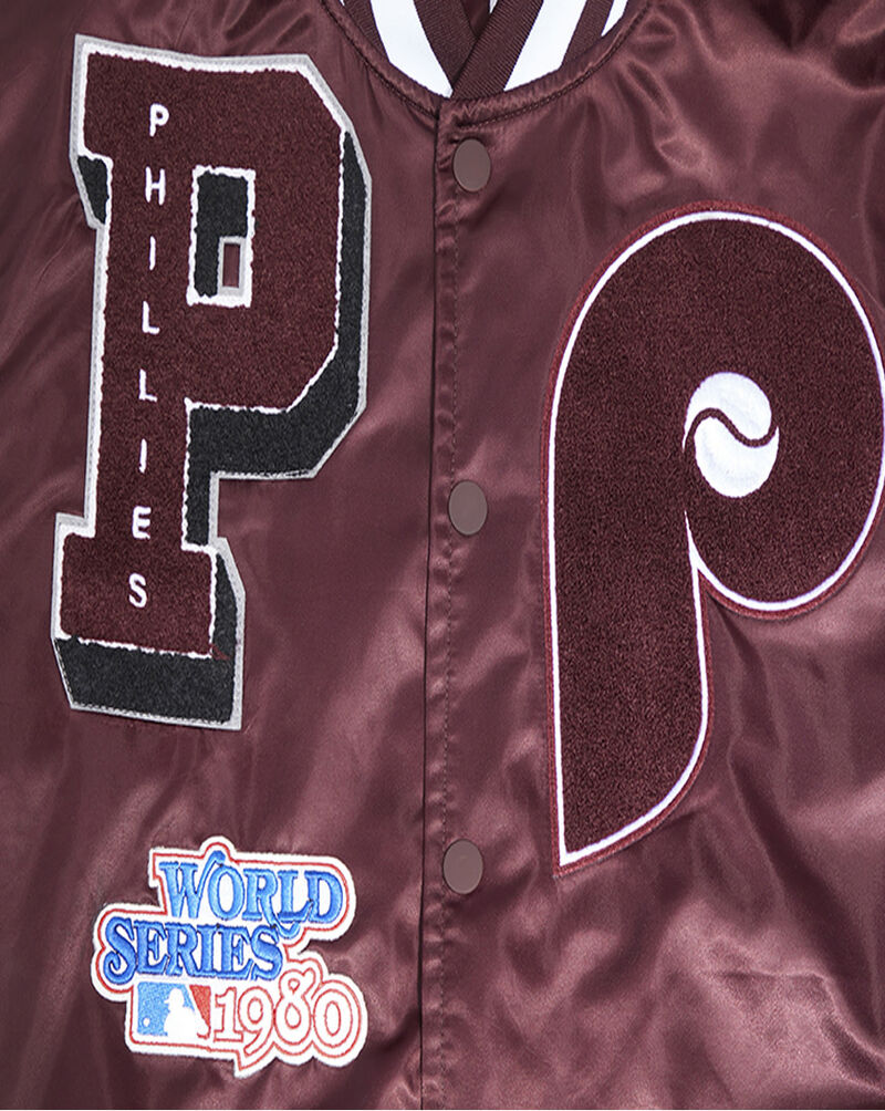 PRO STANDARD Philadelphia Phillies Retro Mash Up Rib Satin Jacket  LPH633425-WNE Red 2
