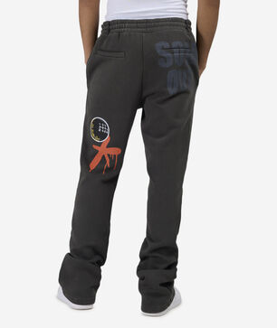 Multi Embroidery Patched Stacked Fleece Pants