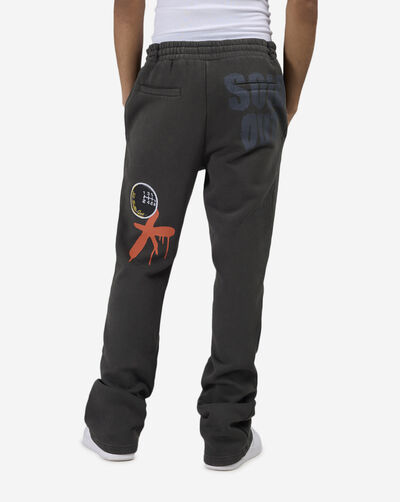 Multi Embroidery Patched Stacked Fleece Pants