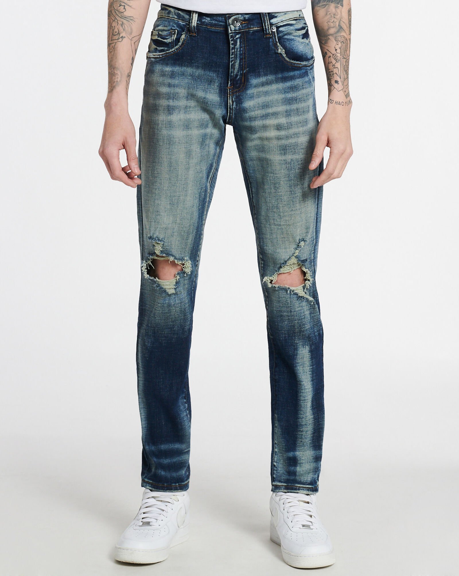Shop Decibel Ripped Knee Jeans DECWB355DIN blue SNIPES USA