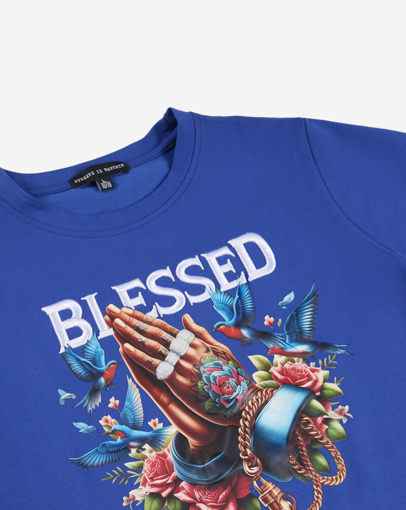 STREETZ IS WATCHIN Kids' Blessed Tattoo Praying Hands Tee SIWBOYS5141-RYL Blue 2