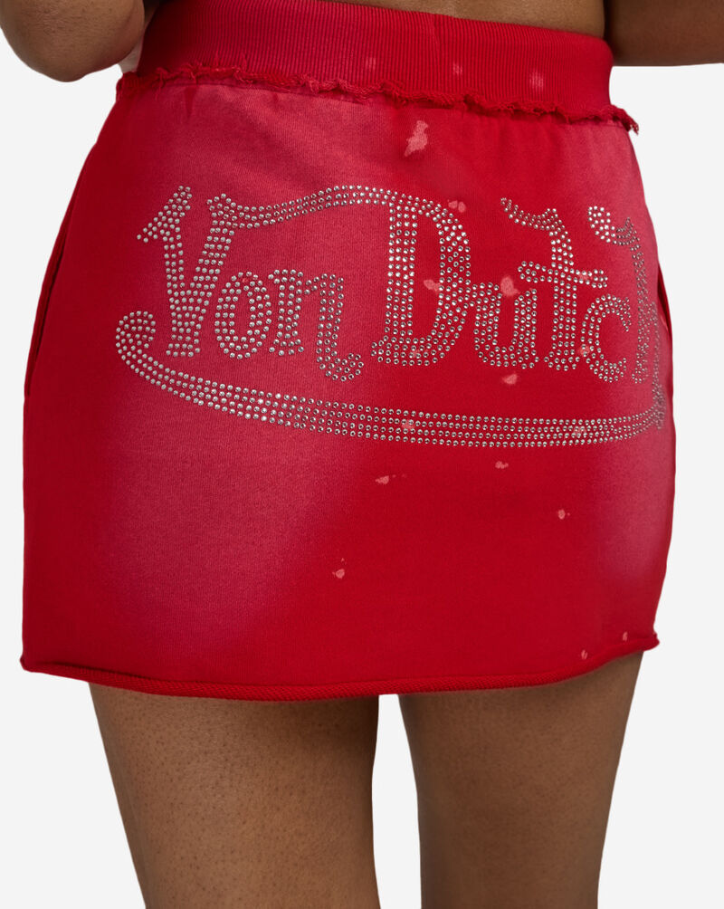 Von Dutch Rhinestone Mini Skirt  VND3B0052SN Red 3