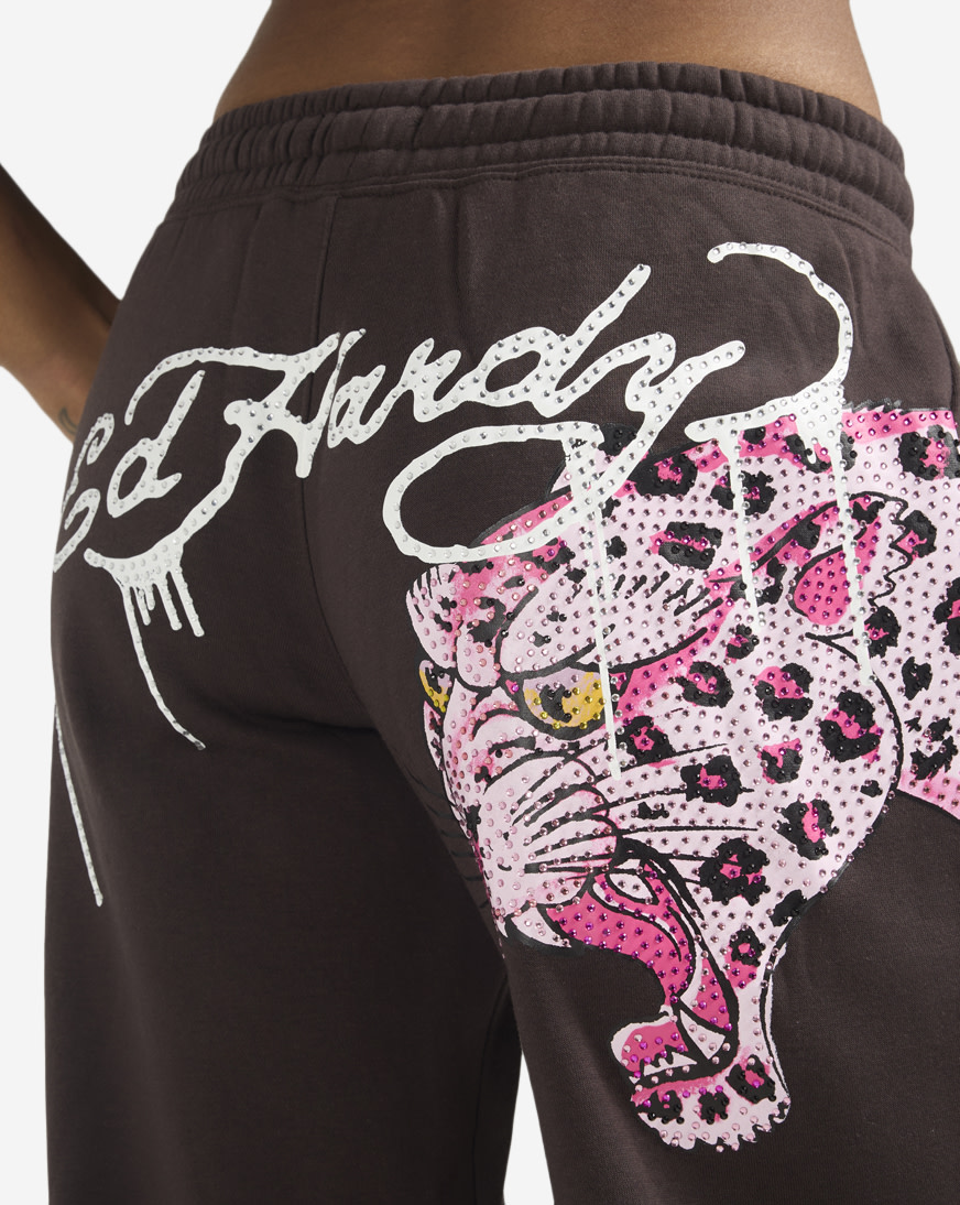 Shop Ed Hardy Rhinestone Wide Leg Fleece Pant EHW8200-106RS black