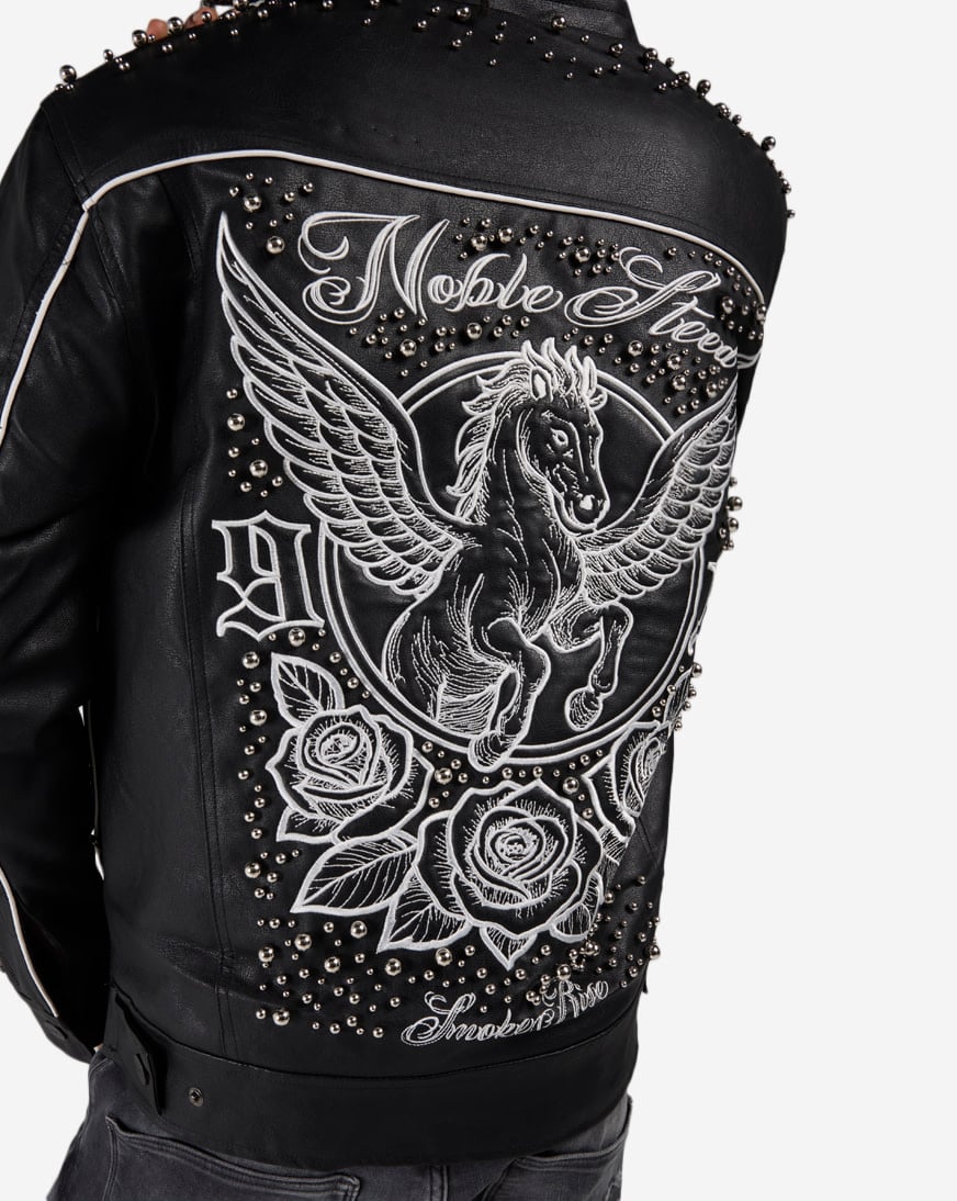 Shop Smoke Rise Noble Steed PU Trucker Jacket WJ26S488SNZ-BLK