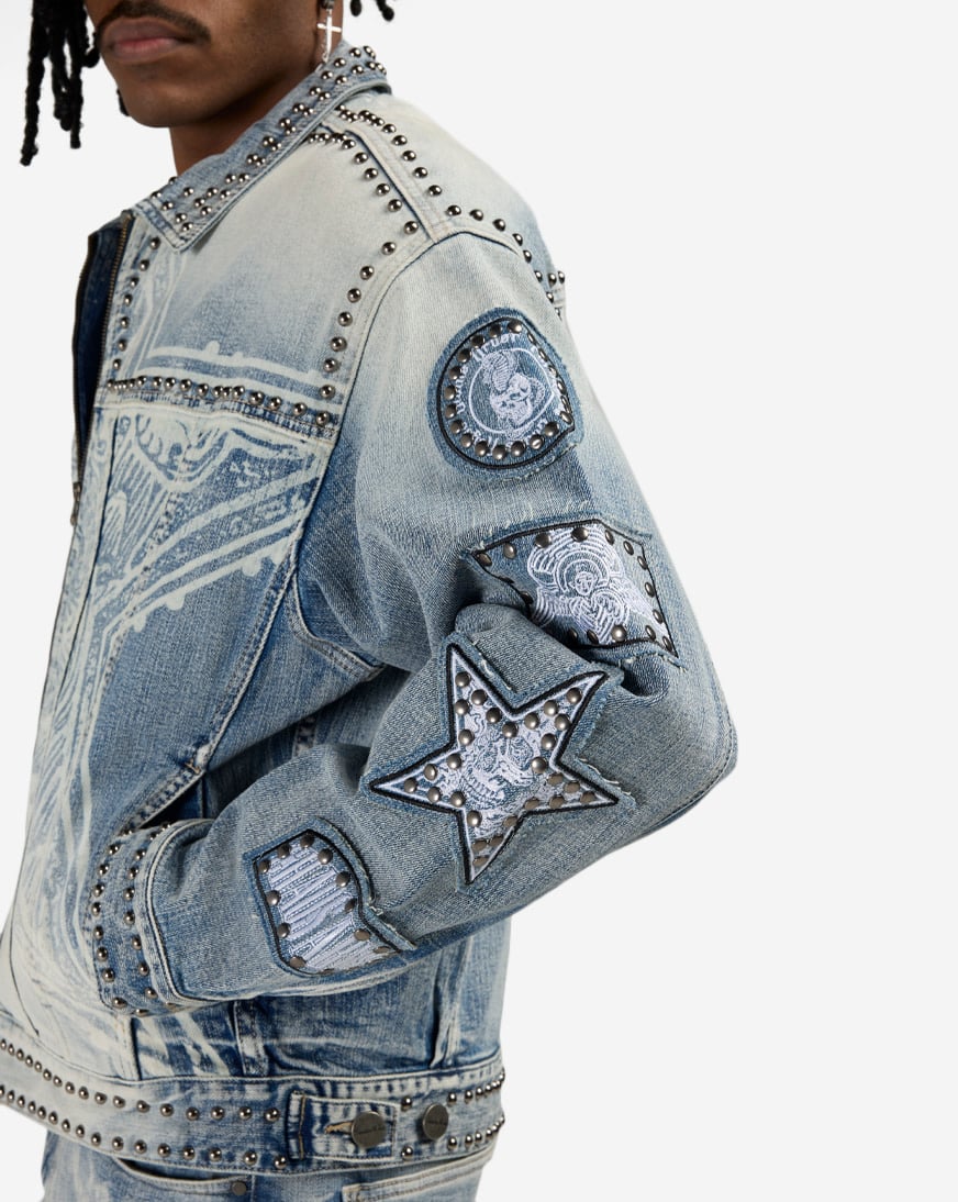 Shop Smoke Rise Chaos Abyss Denim Jacket JJ26S446SN-BLU blue