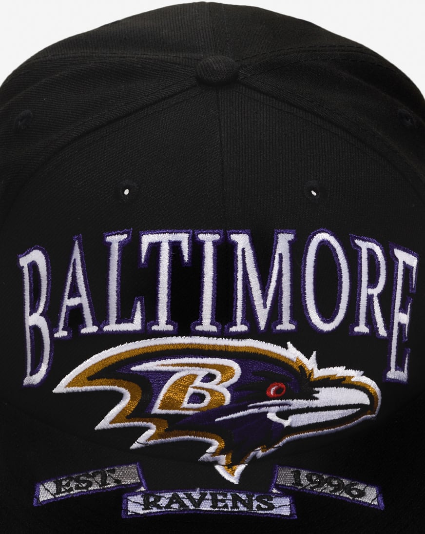 Shop New Era 59Fifty Baltimore Ravens Oversized Script Fitted Hat