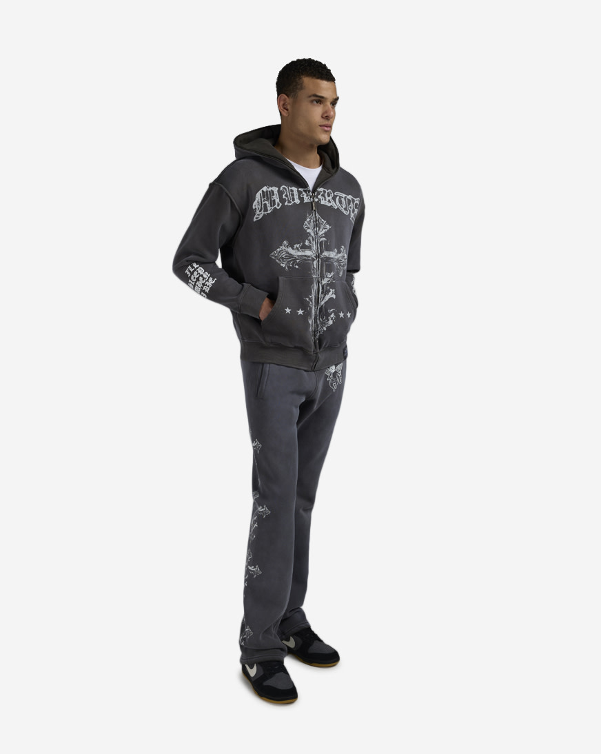 Shop Hasta Muerte Muerte Cross Flare Pants HMCROSSPNT-BLK black
