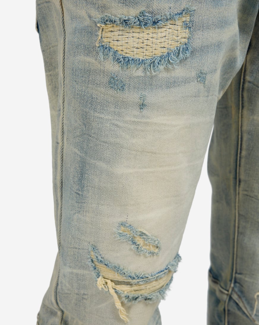 Shop Smoke Rise Lazy Stacked Flare Jeans JP25622SN-SOL blue