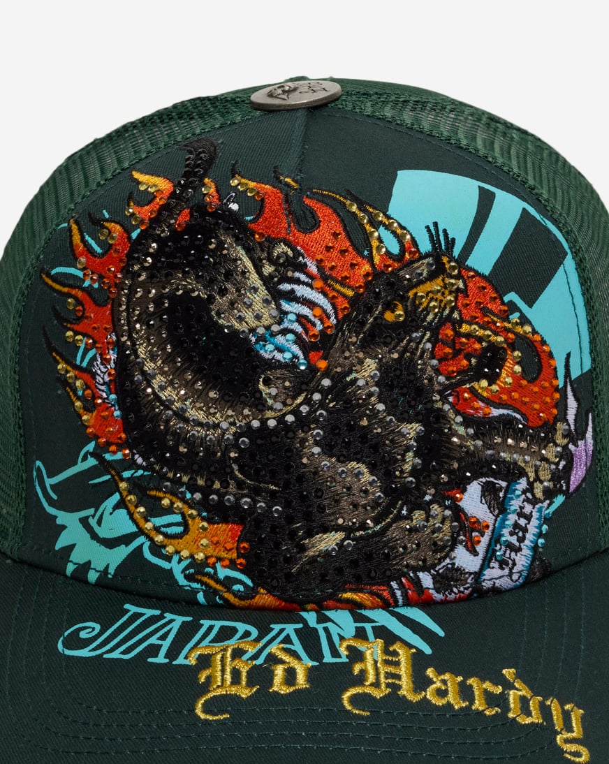 Shop Ed Hardy Fire Panther Trucker Hat EHH0001-76RS green | SNIPES USA