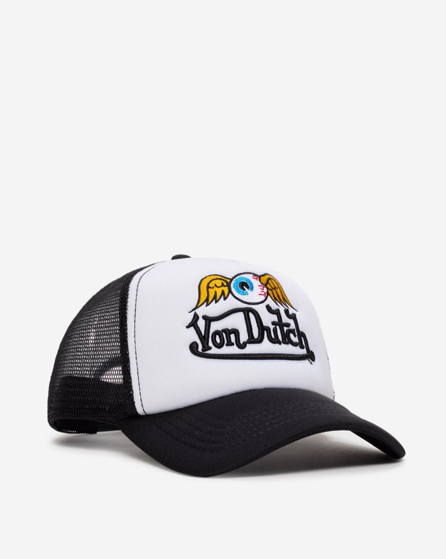 【Von Dutch】Flying Eye 白/黒 Trucker ユニセックスキャップ Shop Von Dutch Flying Eye Foam Trucker VDHH0013 black