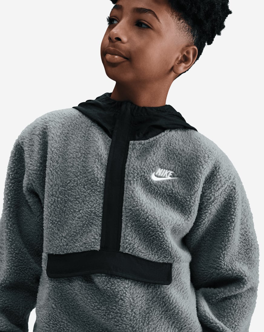 Shop Nike Big Kids' NSW Club Fleece Loose 1/4-Zip Hoodie HV0383
