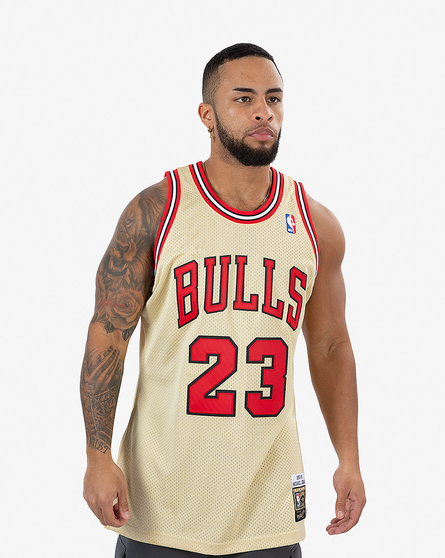 Buy Mitchell & Ness Chicago Bulls Michael Jordan #23 NBA Jersey Prem Gold  with crypto