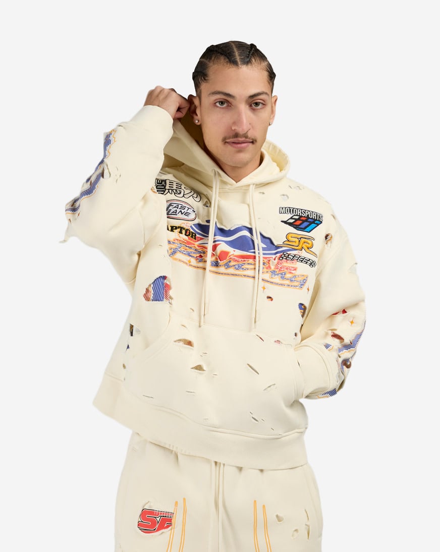 Shop Smoke Rise Racing Double Layer Hoodie FO26S428SN-ECR cream