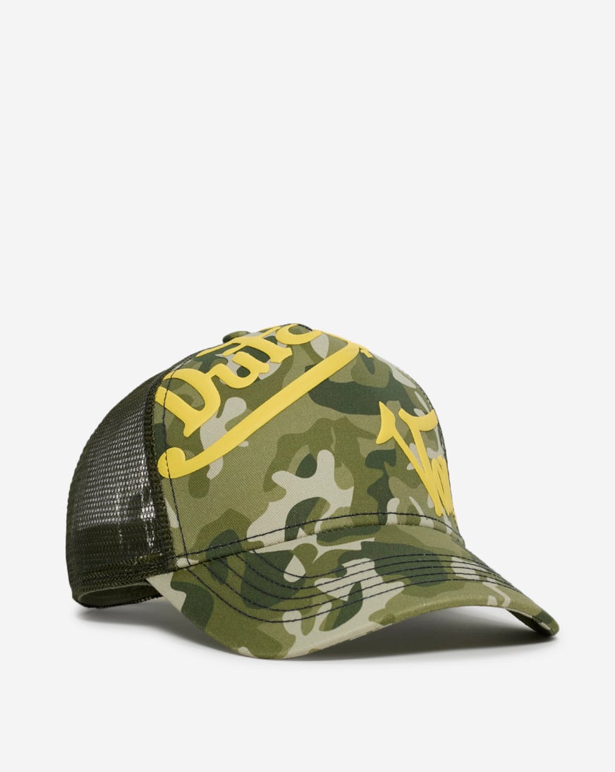 Shop Von Dutch Camo Trucker Hat VDHH0034-OLIVE-CANVAS green