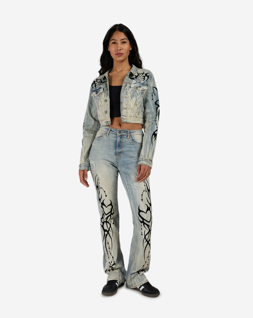 Shop Smoke Rise Flocked Thorn Heart Denim Jeans RJP26S401SN