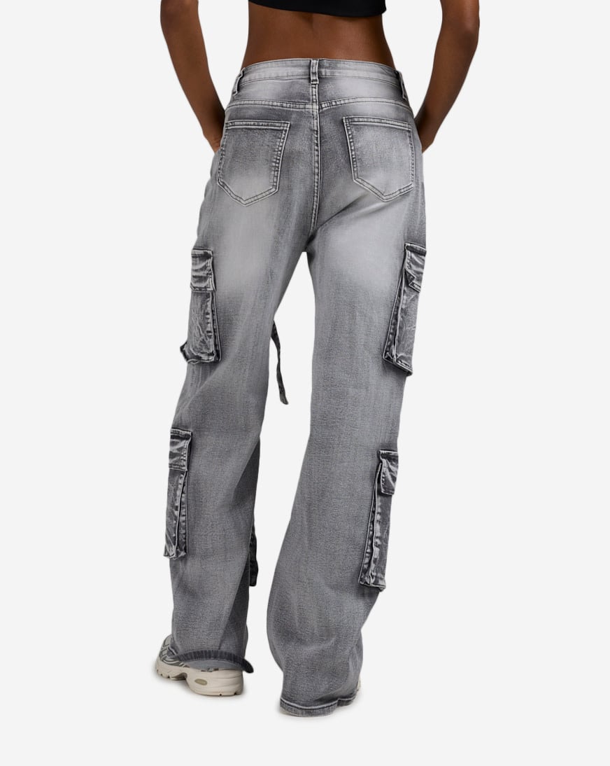 Shop American Bazi 4Pkt Cargo Denim Criss Cross Straps Jeans RJH