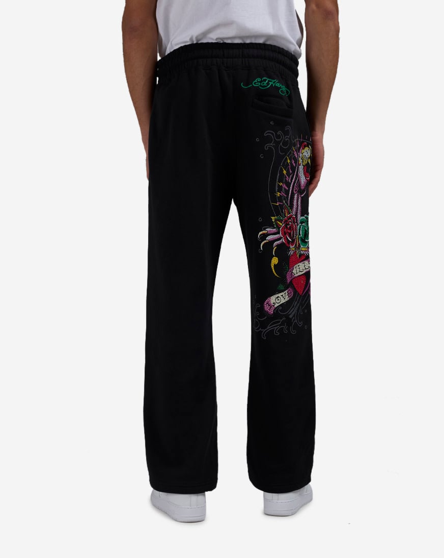 Shop Ed Hardy Panther Rose Fleece Pants EHM8008-7RS-BLK black