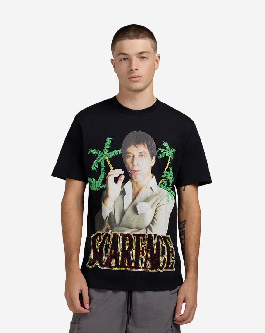 Shop Graphic Tees Scarface Cigar Rhinestone Tee SF-213-001 black