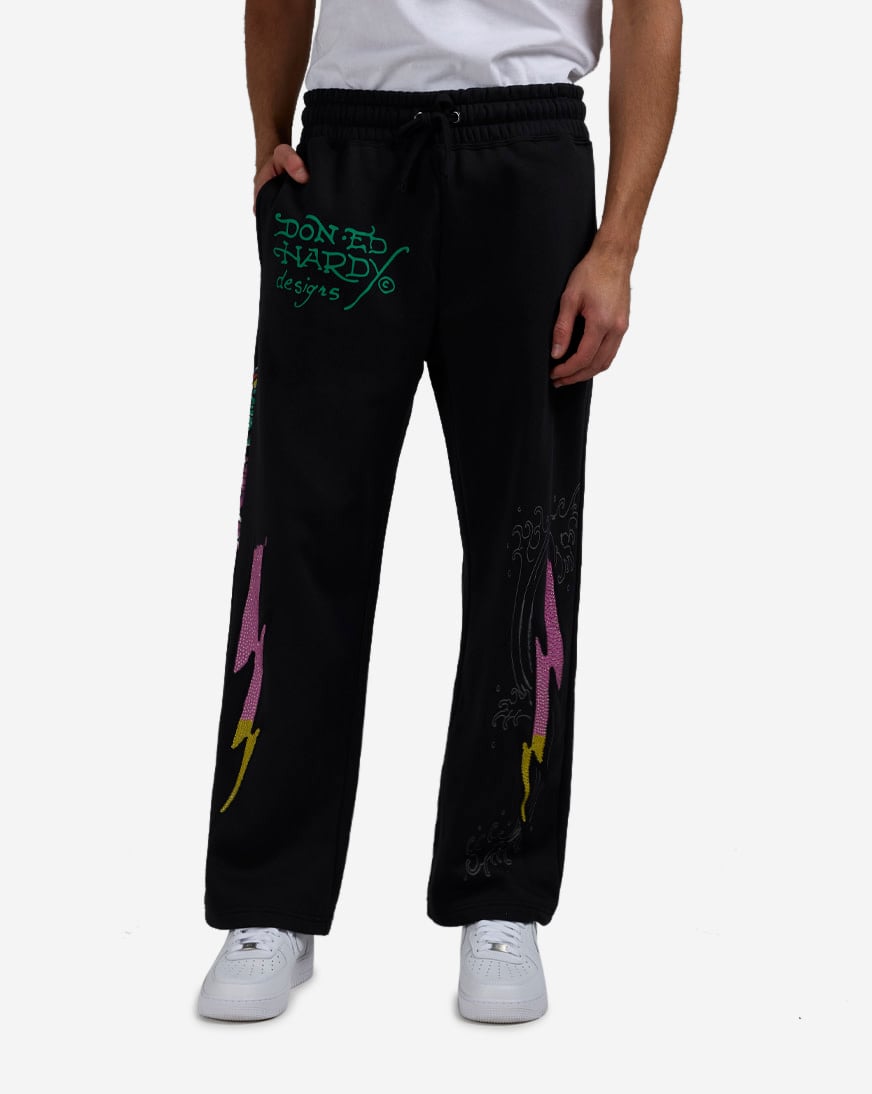 Shop Ed Hardy Panther Rose Fleece Pants EHM8008-7RS-BLK black