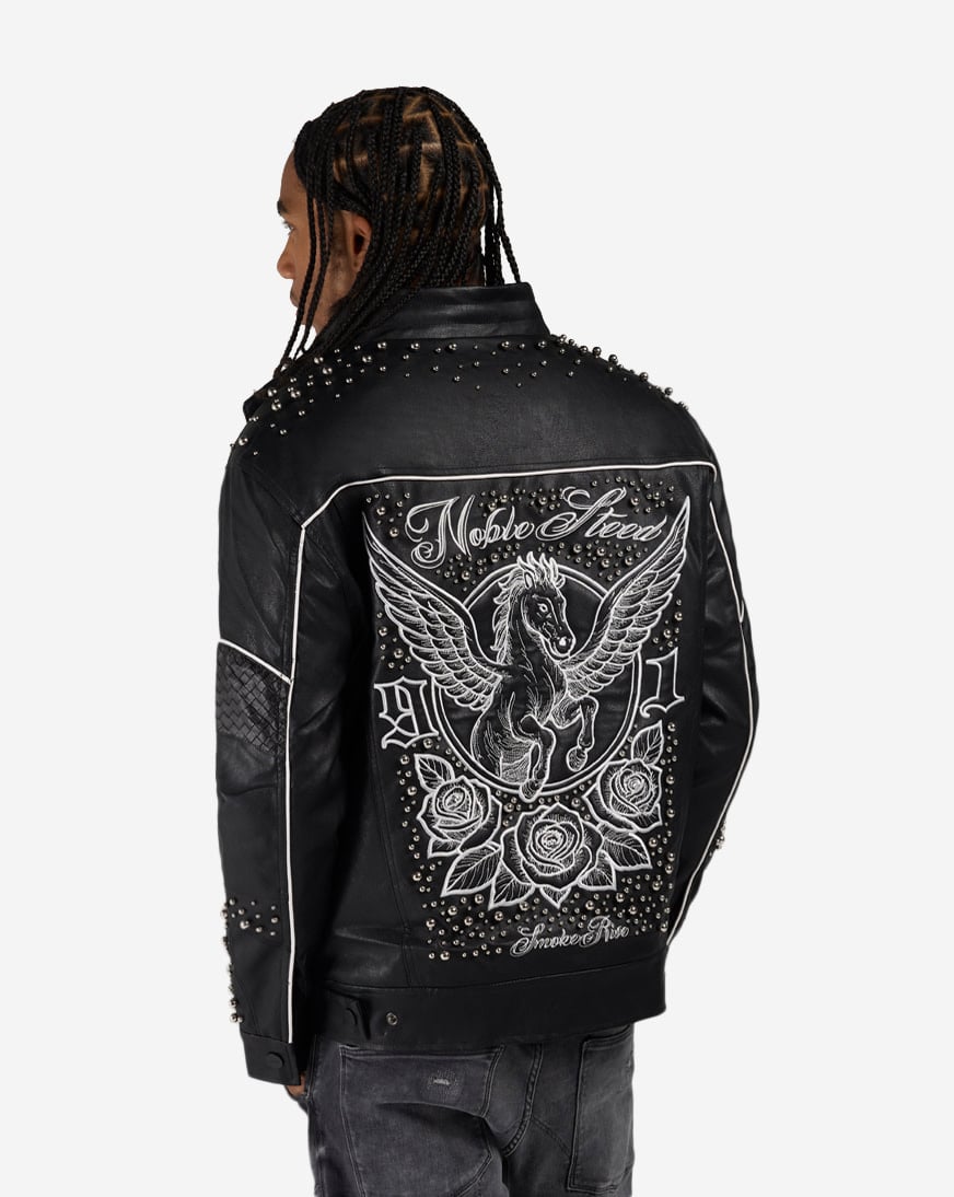 Shop Smoke Rise Noble Steed PU Trucker Jacket WJ26S488SNZ-BLK