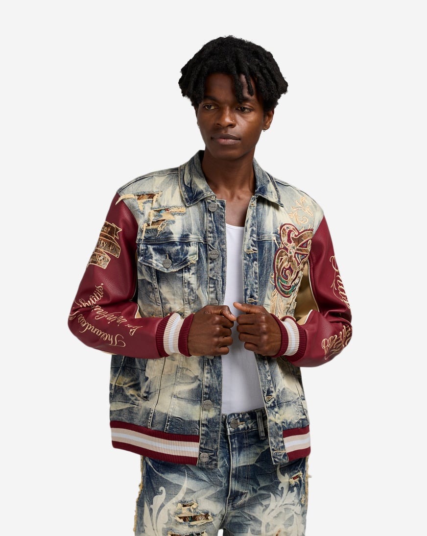 Shop Smoke Rise Academy Denim Varsity Jacket JJ25514SN-BLU blue