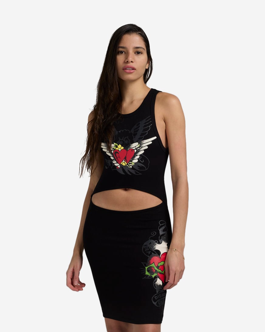 Ed Hardy Women's Heart Wing Cut-Out Rib Tank Dress in Black | Size: XL