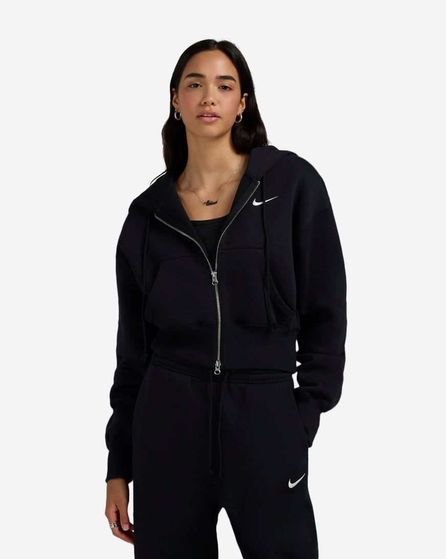 Shop Nike NSW Fleece Loose Full-Zip Cropped Hoodie HV2426-010