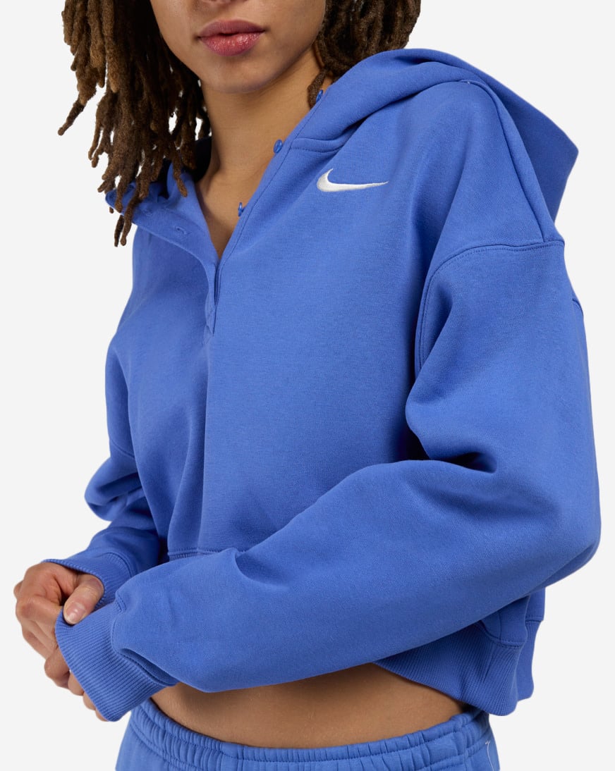 On フード付きスウェット 青 新品未使用 Shop Nike NSW Phoenix Fleece Oversized Cropped Henley Hoodie