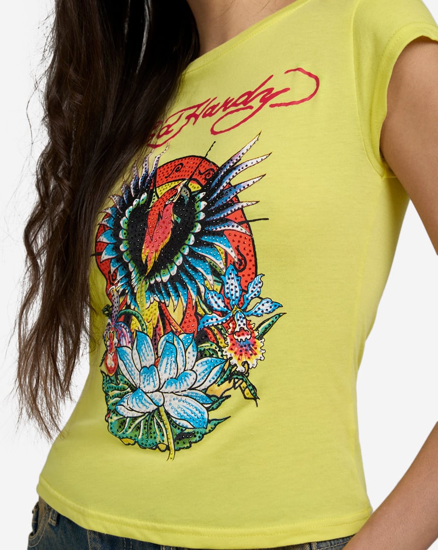 Shop Ed Hardy Phoenix Rhinestone Cap Sleeve Tee EHW1107-24RS