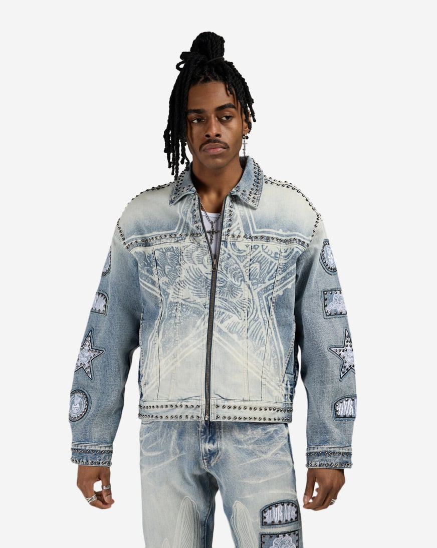 Shop Smoke Rise Chaos Abyss Denim Jacket JJ26S446SN-BLU blue