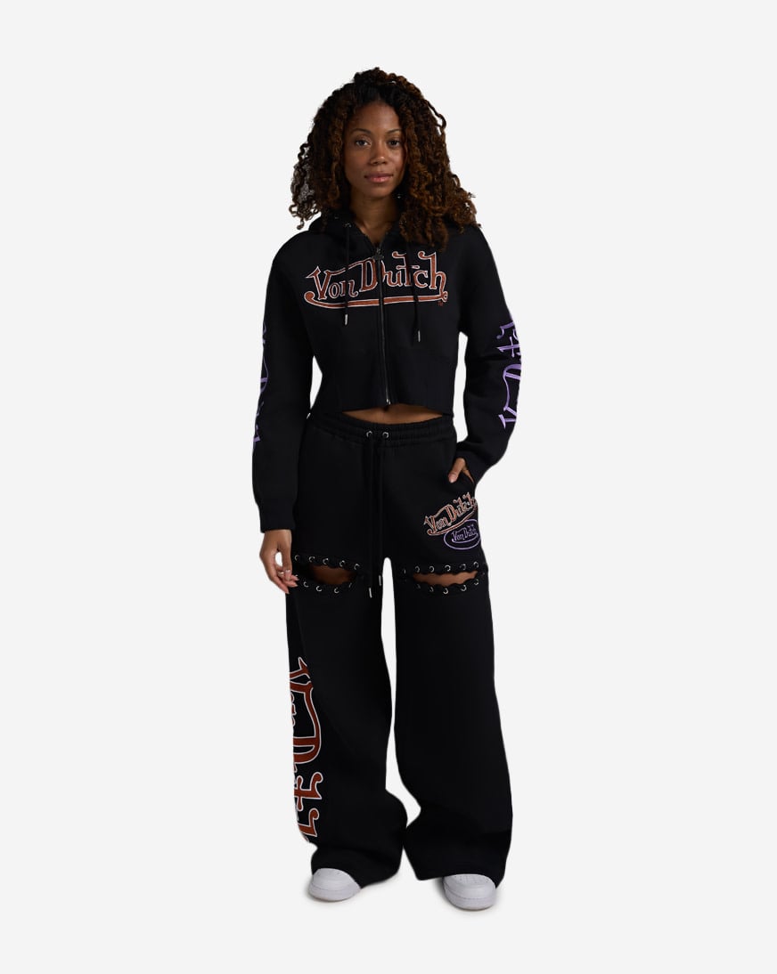 Shop Von Dutch Grommet HD Corset Full Zip Fleece Hoodie