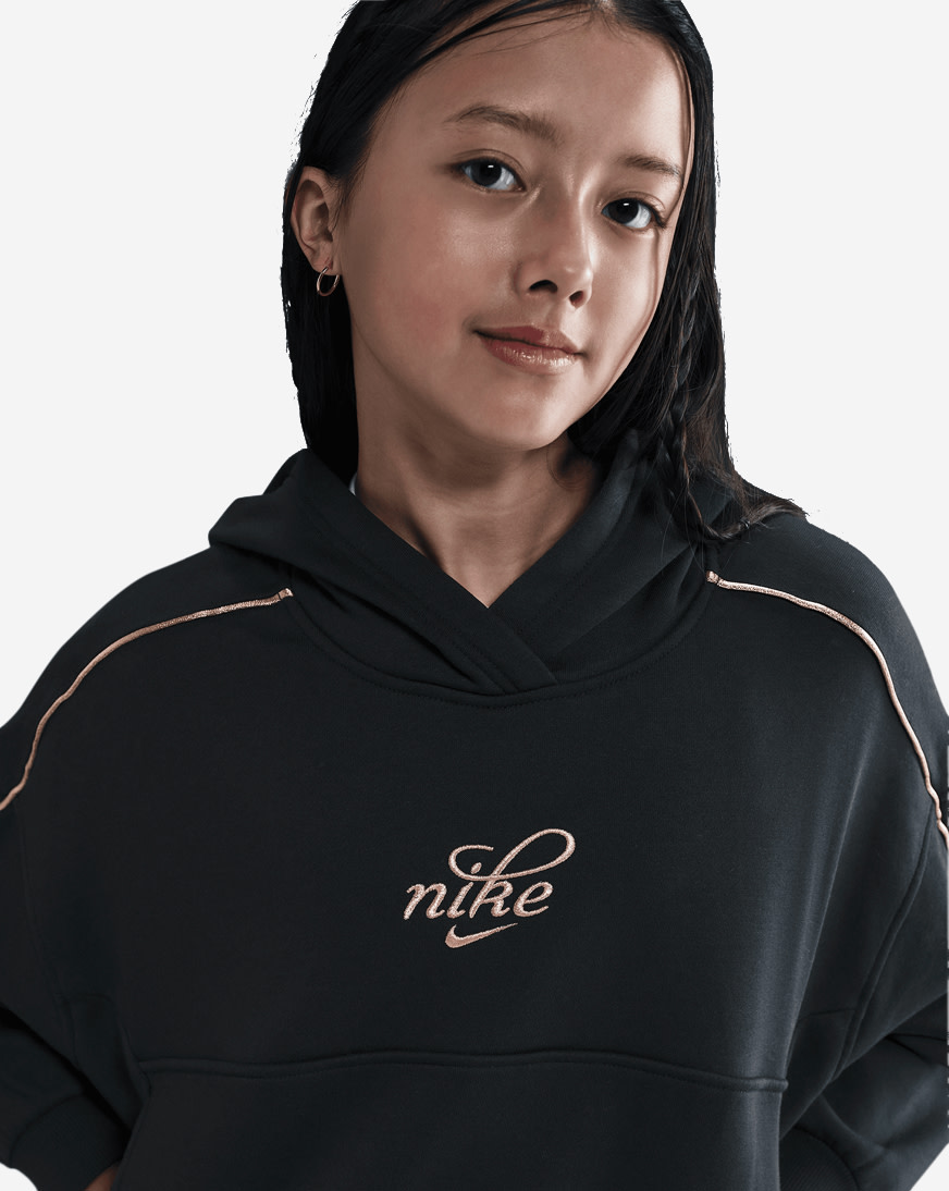Shop Nike Big Kids' NSW Club Fleece Boxy Hoodie HV0422-010 black