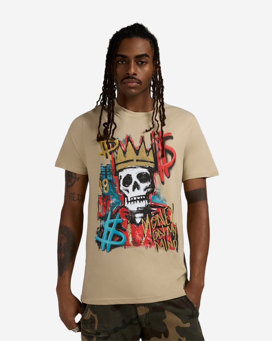 Shop Graphic Tees Money Mind Skull Tee MTUS536-US-03872 beige