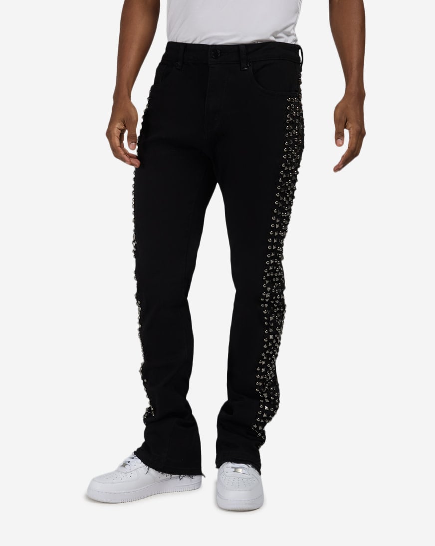 Shop WAIMEA Metallic Studded Stacked Jeans M8511D-BLK black