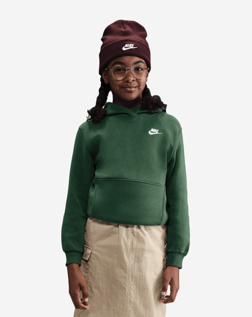 Shop Nike Big Kids' NSW Club Fleece Hoodie FD3000-323 green