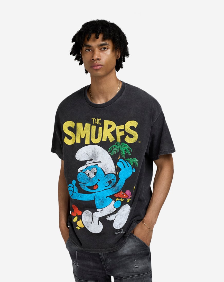 ★2025SS新作★WKNDRS X SMURFS★MULTI COLOR STRIPED T-SHIRT Girls' - Smurfs - No Name Fitted Short Sleeve Graphic T